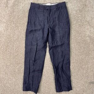 Joseph Abboud Linen Pants Mens 32 Heritage Navy Blue Dress Slacks EUC